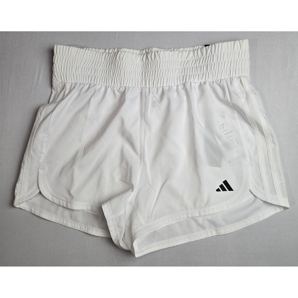 Adidas Pacer Training Shorts Womens Medium White High Rise 3 Inch Inseam NEW